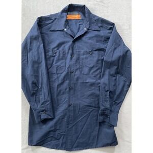 Made in USA Vintage Mens Medium Regular Red Kap Work Shirt Navy Blue Long Sleeve